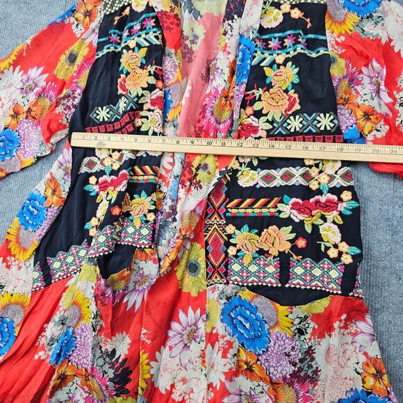 Johnny Was Silk Kimono Jacket Womens XL Orange Floral Embroidered Boho Coastal - Picture 5 of 8